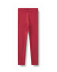 A pair of solid red leggings shown flat against a clean white background.