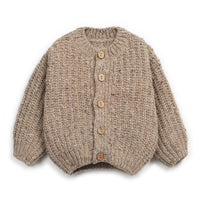 Knitted cardigan with button details on a white background