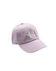 Lavender baseball cap with 'BIG SIS' text on a white background
