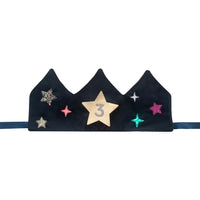 Black tiara with decorative stars and a number 3 on a white background