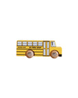 Wooden toy school bus with 'Le Toy Van' branding on a beige background