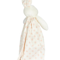 Balloon animal shaped like a bunny with a polka dot bag on a white background