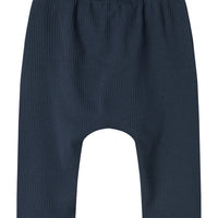 Navy blue baby leggings on a white background
