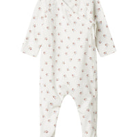 Baby onesie with floral pattern on a white background