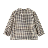 Back view of a checkered shirt on a white background