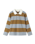 A long-sleeve polo shirt with horizontal stripes in brown and light blue-gray, featuring a contrasting cream collar and a two-button placket. The brand name 'nagasaki' is visible on the inner neck label.