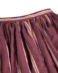 Maroon skirt with striped waistband on a white background