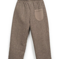 Brown woven pants with a pocket on a white background