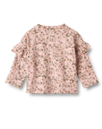 Floral blouse with ruffled sleeves on a white background