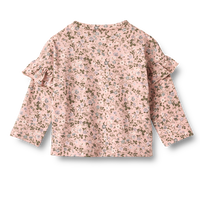 Floral blouse with ruffled sleeves on a white background