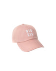 Pink cap with 'BIG SIS' text on a white background