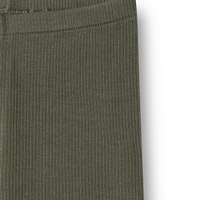 Close-up of green ribbed pants on a white background