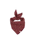 Maroon bandana with floral pattern on a white background