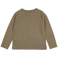 Back view of a brown long-sleeve shirt on a white background