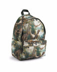 Backpack with nature-themed design on a white background