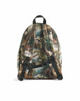 Camouflage-patterned backpack on a white background