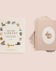 Children's books with illustrations on a light pink background