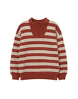 Striped sweater with red and beige pattern on a white background
