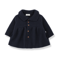 Navy blue coat with brown buttons on a white background