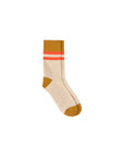 Beige sock with red and brown stripes on a white background