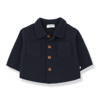 Navy blue children's jacket with brown buttons on a white background