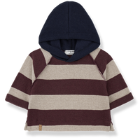 Children's striped hoodie with a hood on a white background