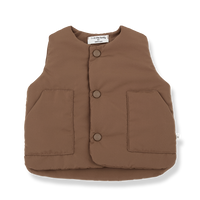 Brown children's vest with button details on a white background