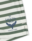 Green and white striped fabric with 'La Laguna Blu' logo