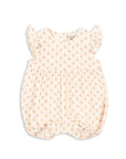 Baby romper with bear ears and floral pattern on a white background