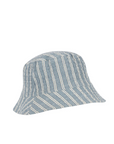 Blue and white striped bucket hat on a white background