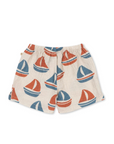 Shorts with sailboat pattern on a white background