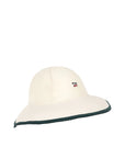 White bucket hat with a black rim on a white background