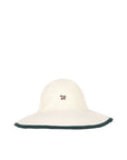 Cream-colored sun hat with a small red detail on a white background