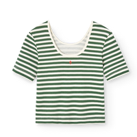 Green and white striped t-shirt on a white background