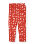 Red leggings with anchor pattern on a white background