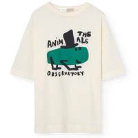 White t-shirt with graphic design and text on a white background