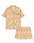 Beige patterned shirt and shorts set with 'The Animals Observatory' logo on a white background