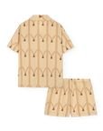 Beige shirt and shorts set with geometric pattern on a white background