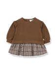 Brown sweater with plaid skirt on a white background