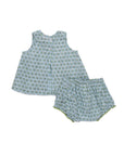 Children's sleeveless top and shorts set with a floral pattern on a white background