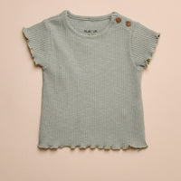 RIB LETTUCE TRIM TEE - SAGE