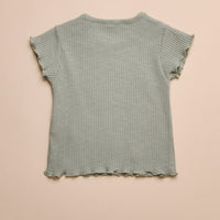 RIB LETTUCE TRIM TEE - SAGE