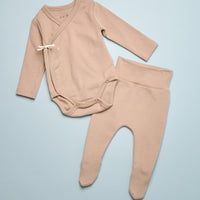 WRAP ONESIE & FOOTED PANT SET - TAUPE