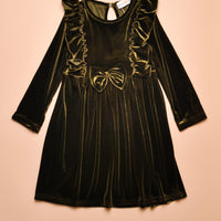 VELVET BOW DRESS - MOSS