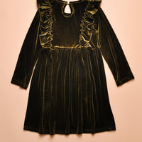 VELVET BOW DRESS - MOSS