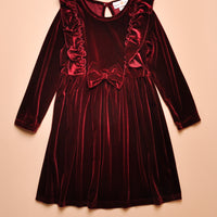 VELVET BOW DRESS - WINE