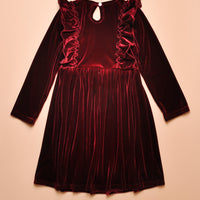 VELVET BOW DRESS - WINE