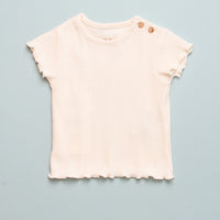 RIB LETTUCE TRIM TEE - ECRU