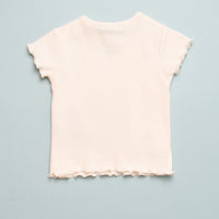 RIB LETTUCE TRIM TEE - ECRU