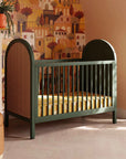 BONDI 3-IN-1 CONVERTIBLE CRIB WITH TODDER CONVERSION KIT - FOREST GREEN WITH NATURAL CANE